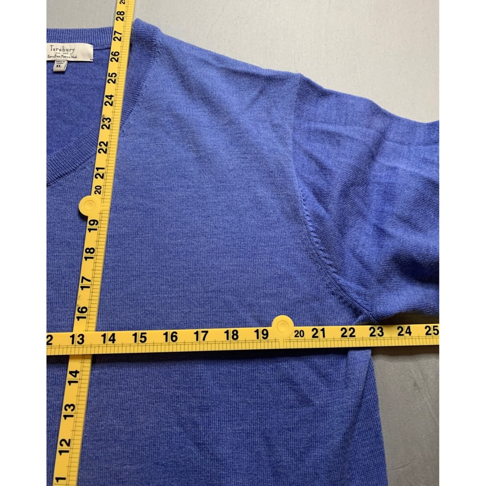 Turnbury Mens Extra Fine Merino Wool V Neck Sweater Blue Size XL - Picture 7 of 7